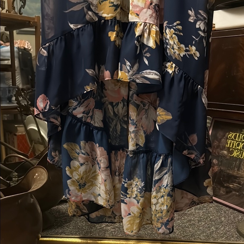Bailey Blue Navy Floral Wrap Style Maxi Dress Boho Romantic Flowy Wedding Guest - Picture 3 of 6